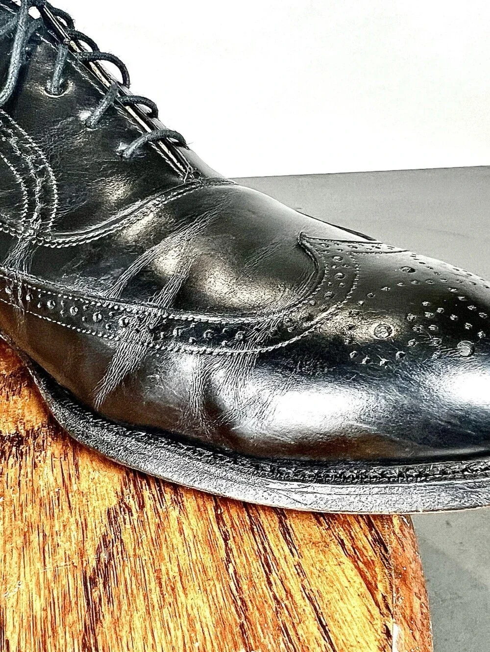 Johnson Murphy Optima 11.5 D Black Leather Wingtip Brogue Oxford Shoes